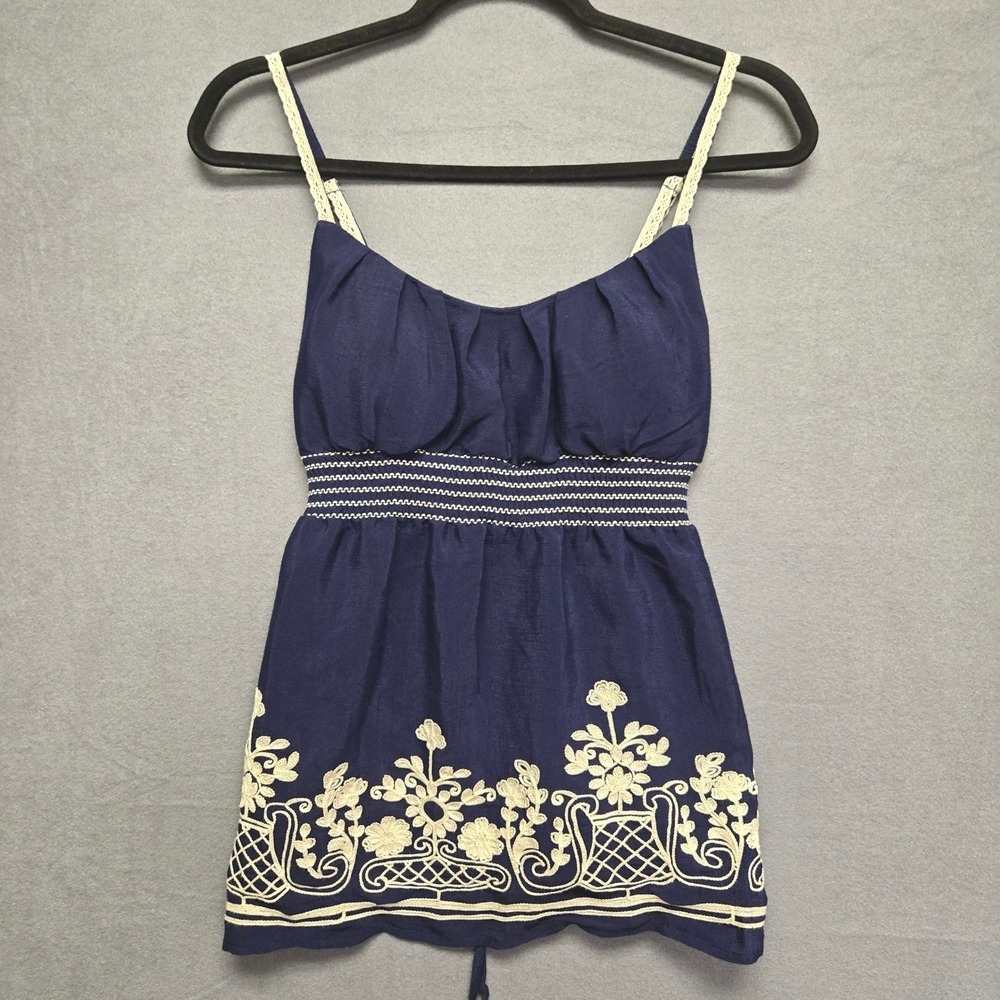 Milkmaid y2k Embroidered Navy Babydoll Cami Top Cottagecore Fairycore Festival M